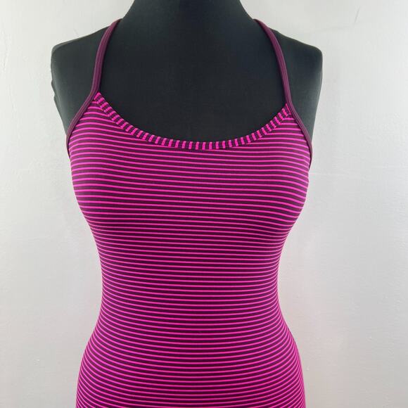 LULULEMON Power Y Tank Top Shelf Bra Hyper Stripe Raspberry Glo Plum 4 6 RARE - Picture 2 of 6